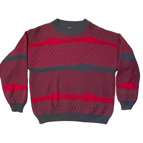 Benetton Vintage Red & Gray Wool/Alpaca Blend Crewneck Sweater - US Sz 12 - Picture 1 of 13